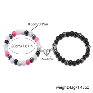 Detail showing dimensions and 43g weight for natural stone magnetic couple bracelets