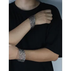 Silver twisted rope texture multi-layer bangle set for men with a hip-hop punk style