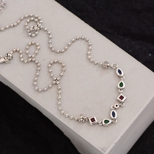 Vintage hip-hop beaded chain necklace with colorful zircon pendants on gray base