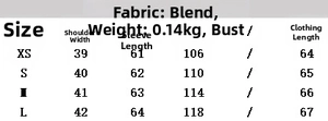 Size guide for sequin sheer shirt featuring measurements for XS, S, M, and L sizes