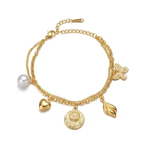Bracelet Bohème Multi Couches En Acier Inoxydable Avec Charmes Papillon Coeur Mauvais Oeil Künstliche Perles Bijoux Femme