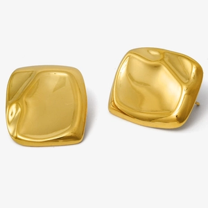 Minimalist 18K gold plated 304 stainless steel irregular square stud earrings for women