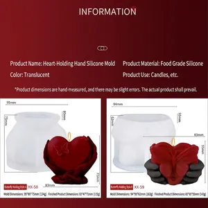 Macro detail of heart-shaped silicone candle mold showing precise dimensions and mold specifications