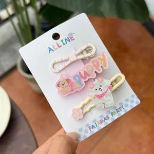Sweet acrylic hair clip set featuring puppy and star patterns in candy pink and beige colors