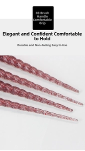 Close-up of four red glitter spiral makeup brush handles with unicorn style texture