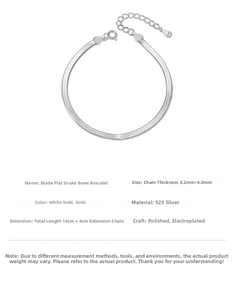 Detailed specs of s925 silver flat snake bone chain with 3.2mm or 4.0mm width and lengths