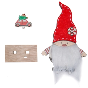 Decoración navideña de madera DIY con gnomo y coche rojo para mesa y escaparate