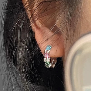 Boucles D'oreilles Créoles Articulation Bambou Cuivre Zircone Cubique Colorée Géométrique Ronde Pour Femmes