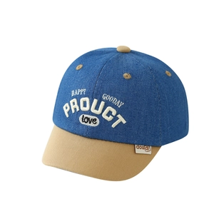 Blue denim and khaki baby baseball cap with embroidered happy letters for toddlers
