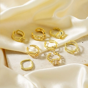 Exquisite Copper Zircon Ring Gold Plated Adjustable Open Hollow Design Fashion Hand Jewelry For Women