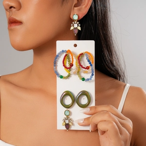 Retro Bohemian Colorful Glass Beads Geometric Rhinestone Earrings And Bracelets With 925 Sterling Silver Earring Post