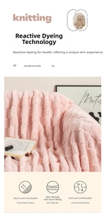 Detail of pink checkered thick blanket showing soft waffle texture and fluffy plush fabric