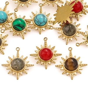 Golden sunburst pendants with colorful natural tiger eye stones for jewelry making
