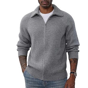 Men Cardigan Sweater Ribbed Knit Stand Collar Full Zip Long Sleeve Acrylic Polyester Nylon Casual Business Outerwear