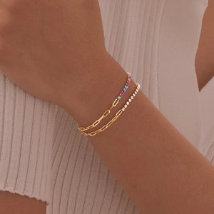Stainless Steel Bracelet For Women With Cubic Zirconia Paperclip Tennis Chain Hybrid Gold Plated Heart Charm Jewelry