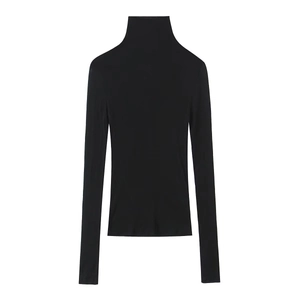 Slim fit black high neck long sleeve cotton top shown on a plain white background