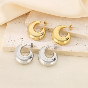 Boucles D'oreilles Créoles En Forme De C Pour Femmes Acier Inoxydable 316L Plaqué Or 18K Creux Géométrique Minimaliste Brillant