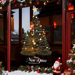 Christmas tree window static sticker with snowflakes and Happy New Year greeting text