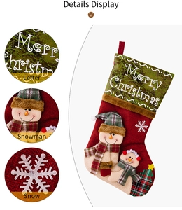 Detail view of snowman 3D plush on Christmas stocking with Merry Christmas embroidery