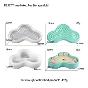 Detailed view of striped pea-shaped silicone mold with precise dimensions and depths