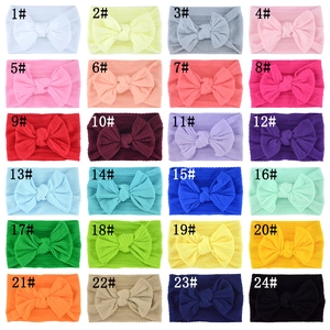 Nylon baby headband set with large bows in 24 colors ranging from pastel to bright tones