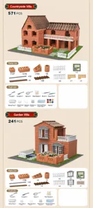 Detailed DIY miniature building set with realistic bricks, tiles and professional tools
