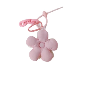 Cute pink plush flower keychain with matching chain and hook for bags and accessories