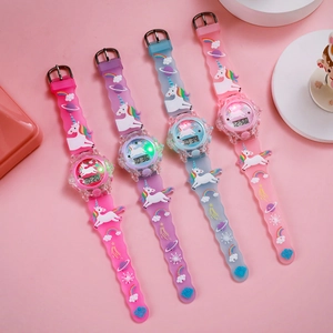 Kids Electronic Digital Watch Silicone Strap LED Luminous Cartoon Unicorn Rainbow For Girls Boys School Birthday Gift