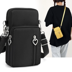 Nylon Mobile Phone Crossbody Bag Waterproof Multi Layer Zipper Heart Pull Adjustable Strap Casual Mini Shoulder Bag For Women