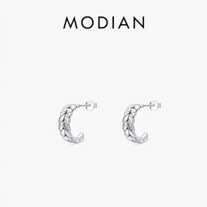 925 Sterling Silver Hoop Earrings Vintage Leaf Wheat Ear Design Cubic Zirconia Minimalist Jewelry For Women