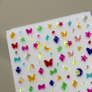 3D embossed jelly nail stickers with colorful stars and moons for DIY manicure