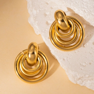 Elegante 18K vergoldete Titan-Ohrringe mit mehrlagigem geometrischem Design im Trend