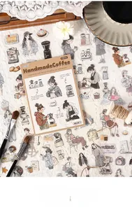 Artistic detail of 20pcs forest girl stickers set on white lace for DIY scrapbooking