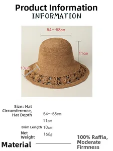 Detailed size chart for the raffia straw sun hat with flower hollow design measurements