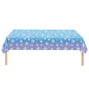 Blue and purple gradient snowflake tablecloth for winter party and holiday table setting