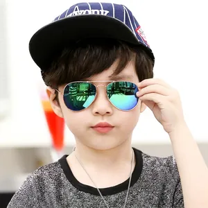 Kids Aviator Sunglasses Metal Frame Mirrored Lenses UV Protection Classic Double Bridge For Boys Girls Fashion Shades