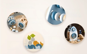 Detail of wooden rocket puzzle toy with smooth edges for stacking and bead maze