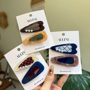 Pinces À Cheveux Bec De Canard Coeur Plaid Acrylique Épingles Latérales Fausse Künstliche Perle Accessoires Rétro Pour Femmes Filles
