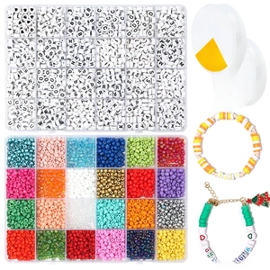 DIY Letter Bead Kit Multicolor Seed Beads Set With Elastic String Scissors Charms For Bracelet Necklace Jewelry Making Handmade Craft Supplies