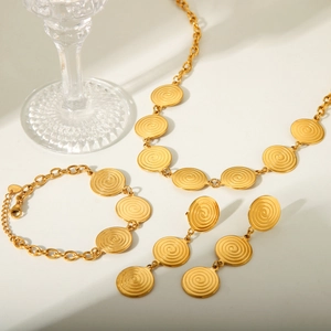 18k gold plated stainless steel jewelry set with spiral texture necklace and earrings
