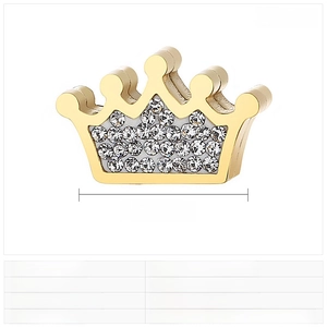 Detailed view of a gold crown jewelry charm with rhinestones and 14x9mm dimensions