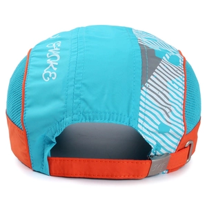 Blue and orange mesh baseball cap with adjustable back strap and SHOKE text logo