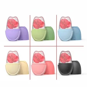 Face ice roller showing frozen ice with red rose inside across six silicone color options