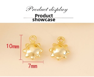 Detail of 10mm x 7mm gold sun pendant charms for DIY jewelry making and necklace crafts