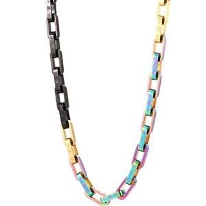 Hip hop colorful titanium steel bracelet with rainbow gradient square links and W star motifs