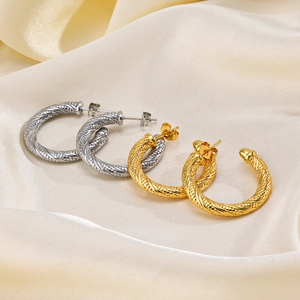 Twisted Rope Hoop Earrings Stainless Steel 18K Gold Plated Retro Geometric C-Shape Fashion Jewelry For Women