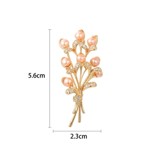 French retro wheat stalk brooch with pink pearls and crystals, 5.6cm by 2.3cm size