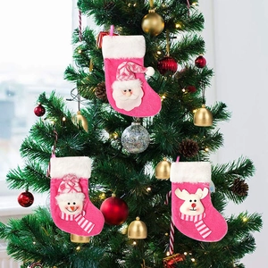 Lot de chaussettes de Noël roses avec bordure en peluche Père Noël, Bonhomme et Renne