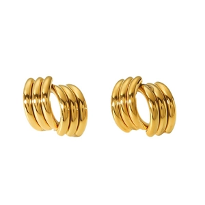 Minimalist vintage 18k gold plated stainless steel triple row ribbed hoop earrings
