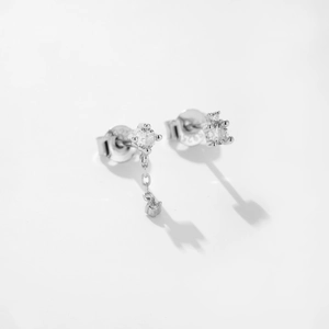 Elegant S925 sterling silver stud earrings with sparkling zircon chain and minimalist design